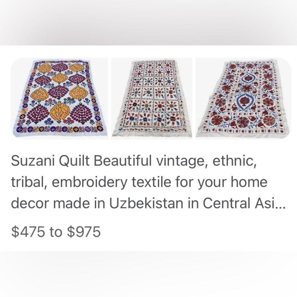 Vintage Embroidered Quilt SUZANI Fabric Wall Art Textile - Picture 3 of 4